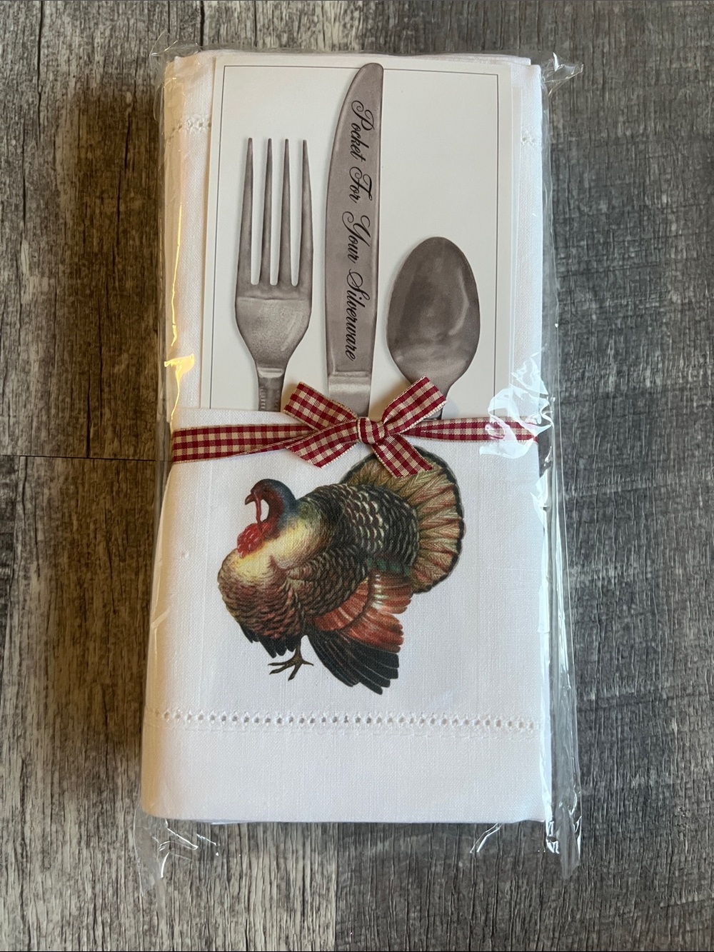 Mary Lake-Thompson Pure Linen Pocket Napkins Thanksgiving Turkey Set of 6